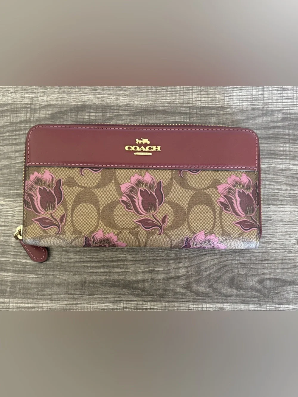 Coach Accordion Zip Wallet in Signature Canvas with Desert Tulip Print - Picture 5 of 14